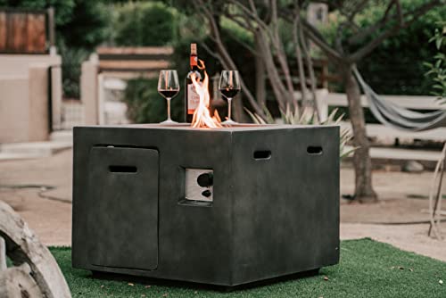 XBrand MgO & Metal 40,000 BTU Outdoor Propane Gas Smokeless Square Fire Pit Table with Volcanic Rocks & Rain Cover, 30 inch Wide, Gray