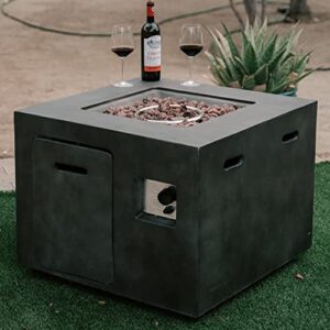 XBrand MgO & Metal 40,000 BTU Outdoor Propane Gas Smokeless Square Fire Pit Table with Volcanic Rocks & Rain Cover, 30 inch Wide, Gray