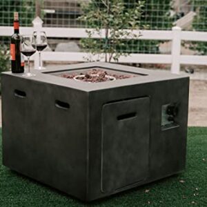 XBrand MgO & Metal 40,000 BTU Outdoor Propane Gas Smokeless Square Fire Pit Table with Volcanic Rocks & Rain Cover, 30 inch Wide, Gray