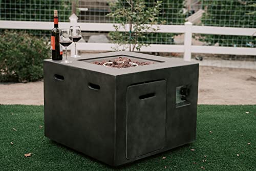 XBrand MgO & Metal 40,000 BTU Outdoor Propane Gas Smokeless Square Fire Pit Table with Volcanic Rocks & Rain Cover, 30 inch Wide, Gray