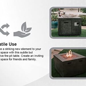 XBrand MgO & Metal 40,000 BTU Outdoor Propane Gas Smokeless Square Fire Pit Table with Volcanic Rocks & Rain Cover, 30 inch Wide, Gray