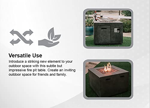 XBrand MgO & Metal 40,000 BTU Outdoor Propane Gas Smokeless Square Fire Pit Table with Volcanic Rocks & Rain Cover, 30 inch Wide, Gray