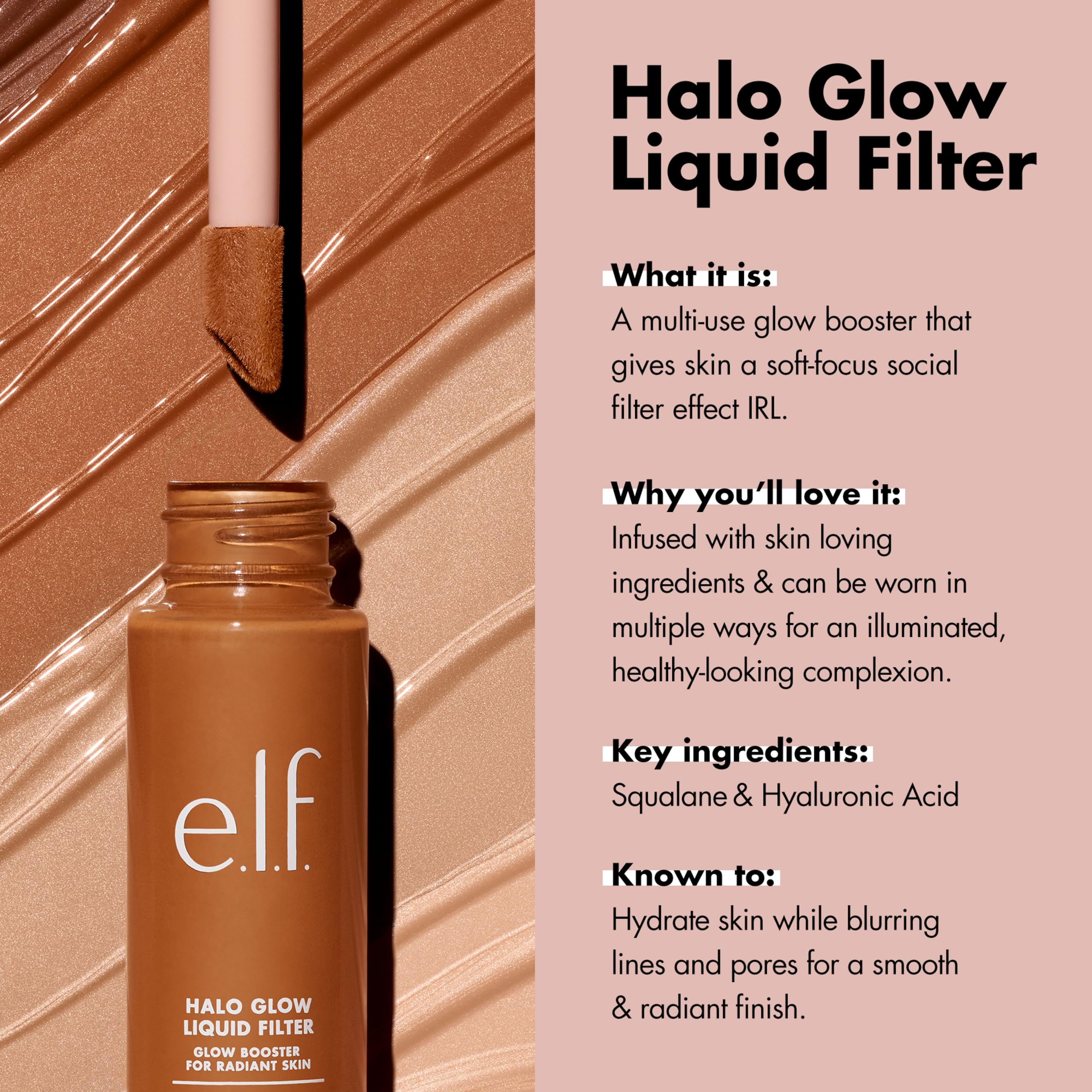 e.l.f. Halo Glow Liquid Filter, Complexion Booster For A Glowing, Soft-Focus Look, Infused With Hyaluronic Acid, Vegan & Cruelty-Free, 4 Medium