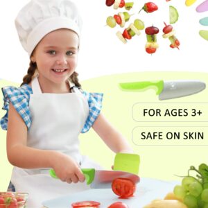 Kids Knife Set for Real Cooking, Friendly Safety Knife for Kids, Stainless Steel Child Chef Knife with Finger Protector, Round Tip Kids Knife for Cutting, Serrated Edges (green)