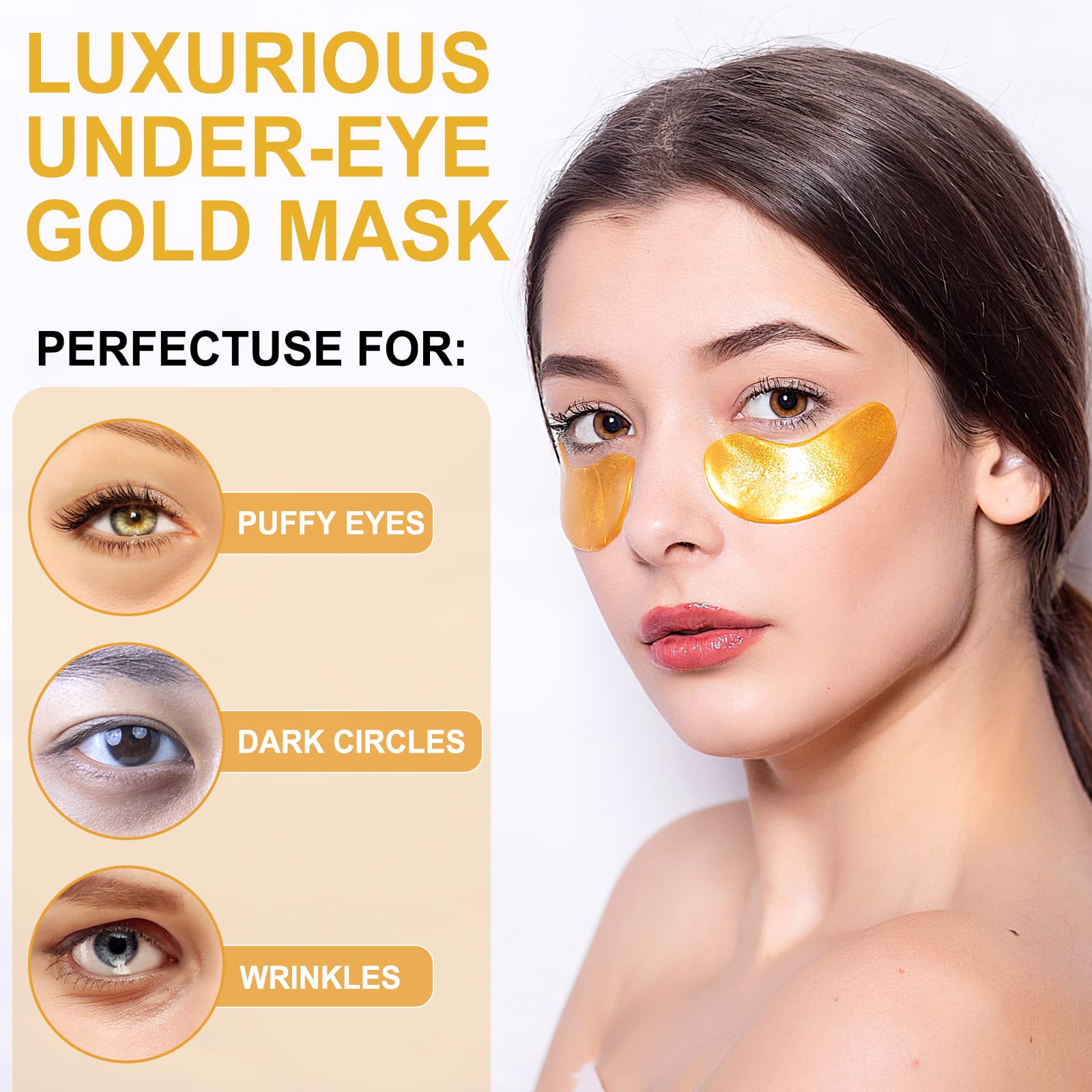 LAVONE Eye Mask-30 Pairs 24K Gold Under Eye Patches Skin Care Products-Eye Masks Skincare for Dark Circles and Puffiness,Reduce Wrinkles,Eye Bags and Fine Lines,for Women and Man,with Hair Clips