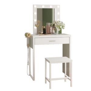 Titoni Makeup Vanity Desk, White Vanity Set Vanity Table with Lighted Mirror, 10 LED Lights Brightness Adjustable, 27.6in(L), White