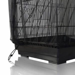 Bird Cage Seed Catcher, Large Airy Gauze Seeds Bird Cage Cover Guard Adjustable Bird Cage Cover Birdcage Seed Feather Catcher Universal Birdcage Parrot Bird Nylon Mesh Net Cover(L-118x16 in, Black)