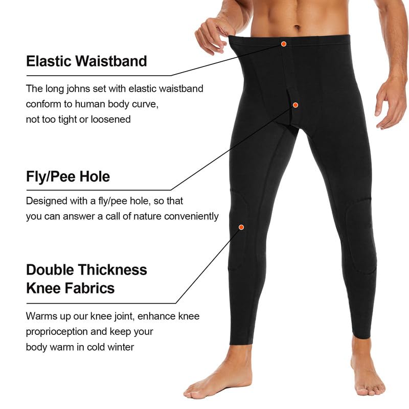 SIMIYA 2 Packs Mens Long Johns, Thermal Underwear for Men Soft Base Layer Mens Thermal Pants for Cold Weather