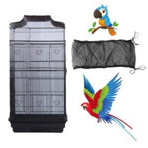 bird cage seed catcher, large airy gauze seeds bird cage cover guard adjustable bird cage cover birdcage seed feather catcher universal birdcage parrot bird nylon mesh net cover(xl-118x32 in, black)