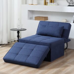 sofa bed, 4 in 1 multi-function folding ottoman breathable linen couch bed with adjustable backrest modern convertible chair for living room apartment office,blue