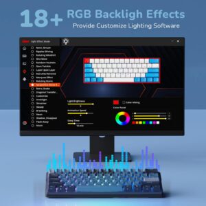 RK ROYAL KLUDGE RK61 Plus Wireless Mechanical Keyboard, 60% Percent Gaming Keyboard with Bluetooth/2.4G/Wired, Hot Swappable RGB PC Keyboards with USB Hub for Win/Mac, Silence Linear SkyCyan Switches