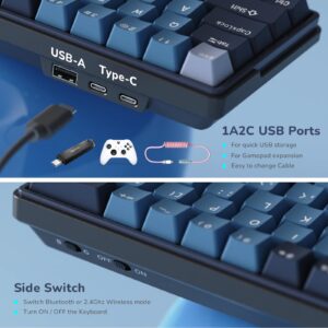 RK ROYAL KLUDGE RK61 Plus Wireless Mechanical Keyboard, 60% Percent Gaming Keyboard with Bluetooth/2.4G/Wired, Hot Swappable RGB PC Keyboards with USB Hub for Win/Mac, Silence Linear SkyCyan Switches