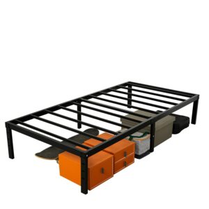 Wulanos Twin Bed Frames, Heavy Duty Metal Frames with Steel Slats Support, No Box Spring Needed, 16 Inch High Metal Platform Bed Frames with Storage, Non-Slip and Noise-Free, Black