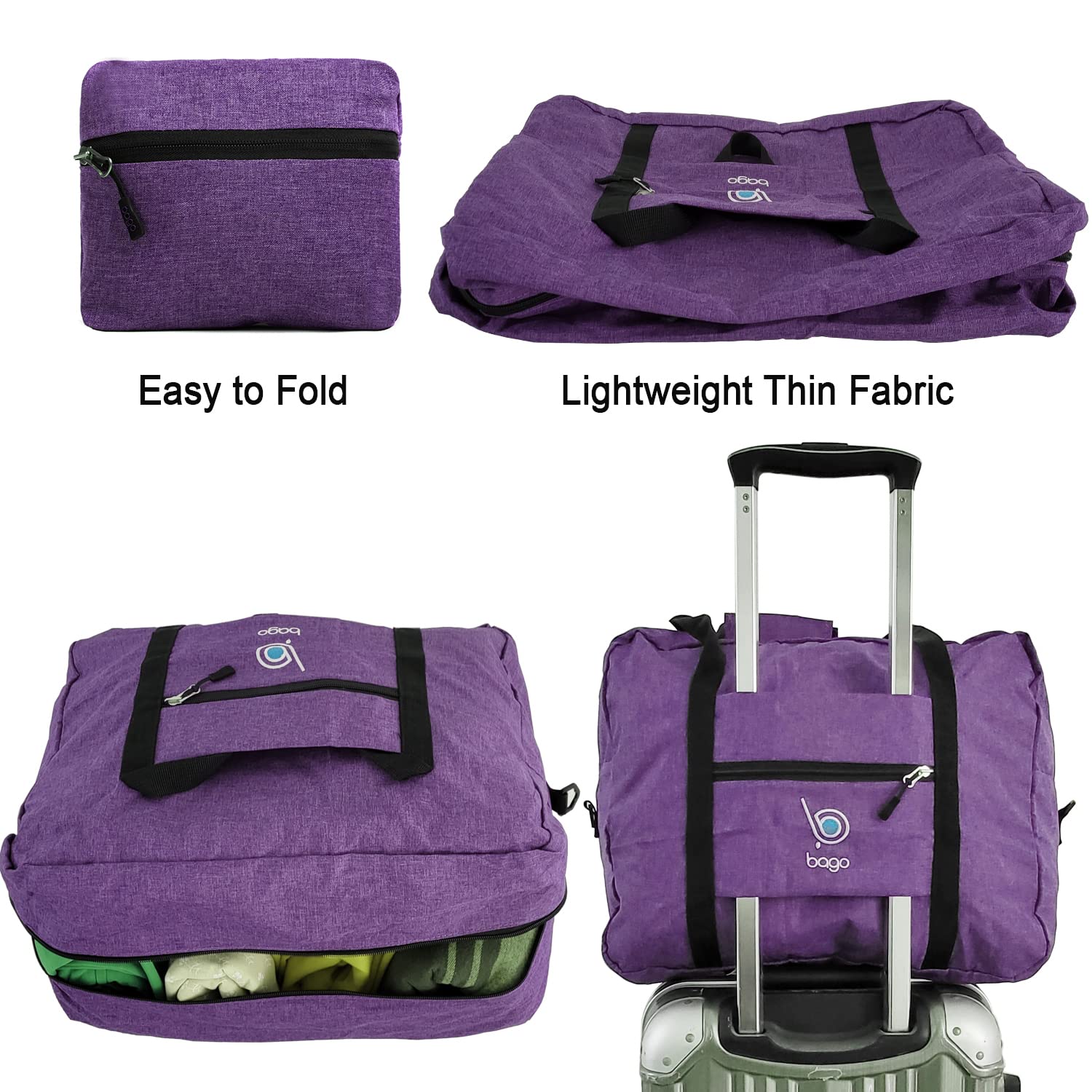 Bago Personal Item Travel Bag For Airlines - Fits As 18x14x8 inches Travel Bag Spirit & Frontier Airlines - Foldable Duffle Bag For Travel - Personal Item Bag Small Carry On Bag For Air Travel