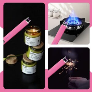 MeeToo Fluorescent Lighter Electric Candle Lighter Rechargeable USB Lighter Plasma Arc Windproof Grow in The Dark for Candle Party (Pink)