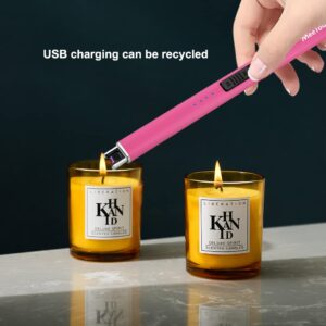 MeeToo Fluorescent Lighter Electric Candle Lighter Rechargeable USB Lighter Plasma Arc Windproof Grow in The Dark for Candle Party (Pink)