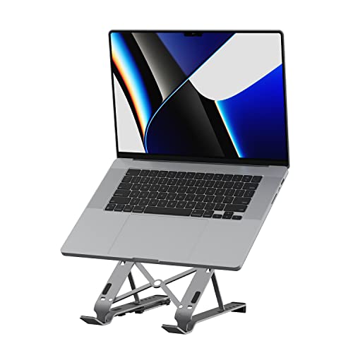 j5create Foldable Aluminum Laptop Stand with USB 4-Port Hub, Portable Notebook Riser with 4 USB3.2 Ports for MacBook, Laptop, phone and Tablets up to 16 inch (JTS223)