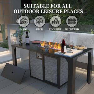 Pizzello Outdoor Fire Pit Dining Table 62.5" Aluminum Rectangular Propane Dining Patio Table with Firepit Dining Height Gas Fire Pit Table, Pizzello Comodo, Black