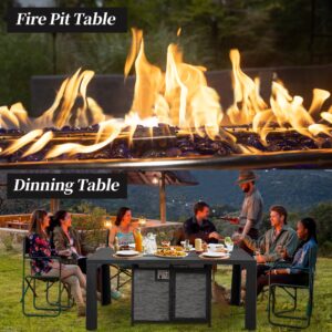 Pizzello Outdoor Fire Pit Dining Table 62.5" Aluminum Rectangular Propane Dining Patio Table with Firepit Dining Height Gas Fire Pit Table, Pizzello Comodo, Black