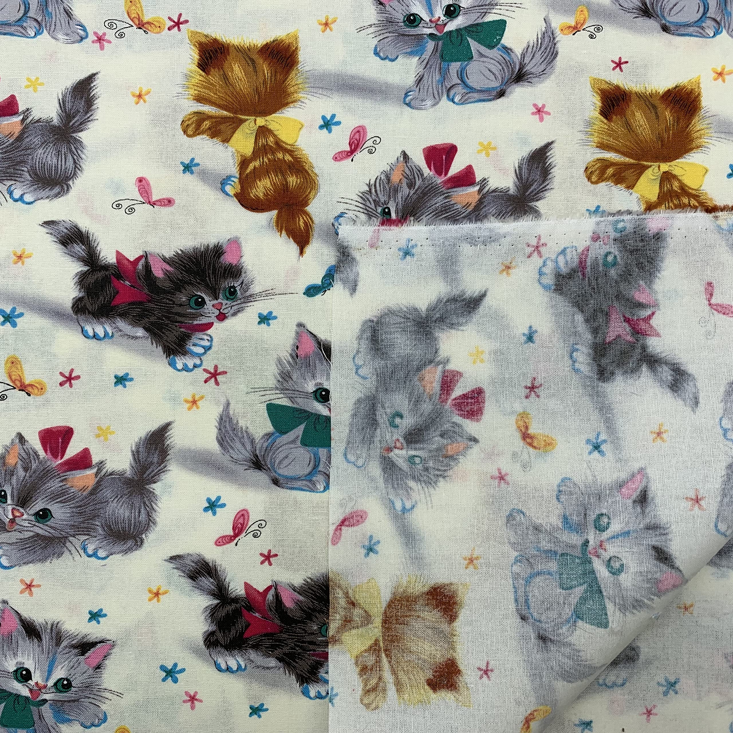 Quiltable 1 Yard (Pre-Cut) 43" x 36" (109cm x 91cm) Floral Cotton Quilting Sewing Fabric, DIY Sewing Patchwork Supplies for Face mask Clothing Handmade Craft&Home Decoration (Cute Cats 3)