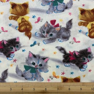 Quiltable 1 Yard (Pre-Cut) 43" x 36" (109cm x 91cm) Floral Cotton Quilting Sewing Fabric, DIY Sewing Patchwork Supplies for Face mask Clothing Handmade Craft&Home Decoration (Cute Cats 3)