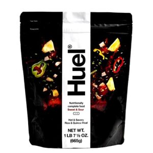 huel hot and savory instant meal replacement - sweet and sour - 14 scoops packed with 100% nutritionally complete food, including 24g of protein, 14g of fiber, and 27 vitamins and minerals