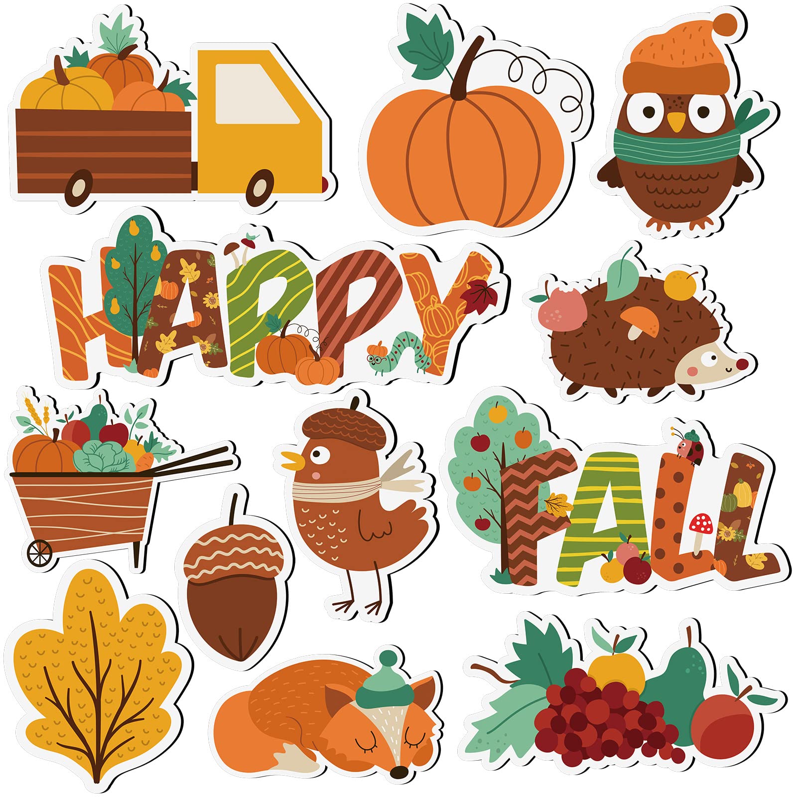 Tallew 12 Pieces Happy Fall Magnets Pumpkin Fridge Magnets Fall Theme Car Refrigerator Decals Holidays Magnetic Stickers Autumn Leaves Acorn Harvest Decoration Fall Theme Thanksgiving Decoration