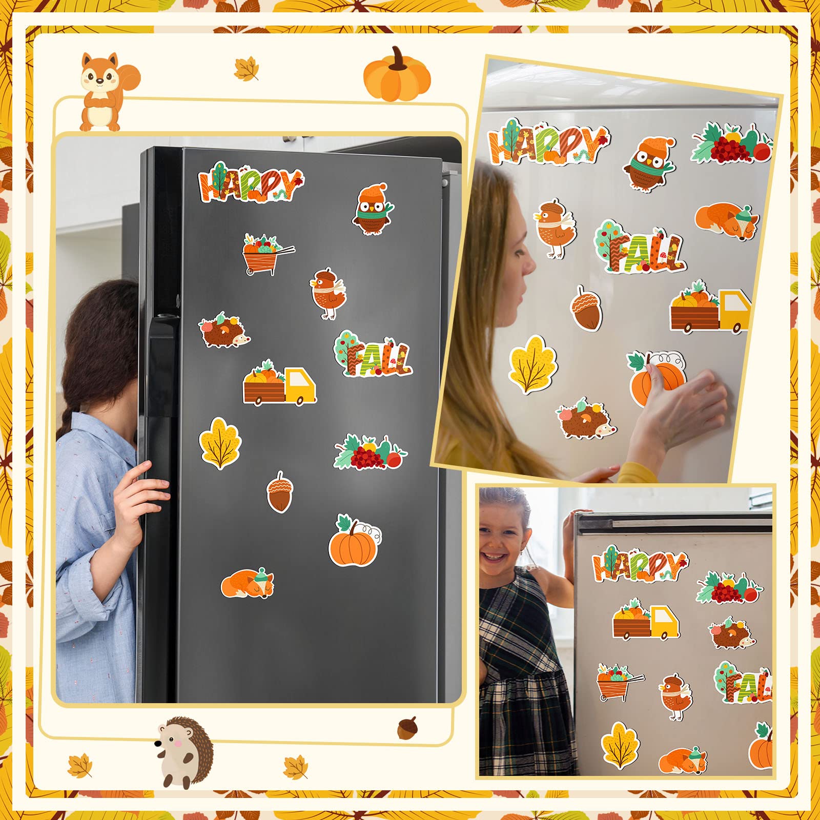 Tallew 12 Pieces Happy Fall Magnets Pumpkin Fridge Magnets Fall Theme Car Refrigerator Decals Holidays Magnetic Stickers Autumn Leaves Acorn Harvest Decoration Fall Theme Thanksgiving Decoration