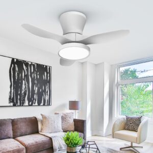 ocioc Quiet Ceiling Fan with LED Light DC motor 32 inch Large Air Volume Remote Control White for Kitchen Bedroom Dining room Patio