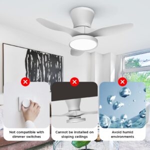 ocioc Quiet Ceiling Fan with LED Light DC motor 32 inch Large Air Volume Remote Control White for Kitchen Bedroom Dining room Patio