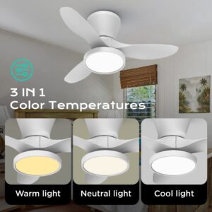 ocioc Quiet Ceiling Fan with LED Light DC motor 32 inch Large Air Volume Remote Control White for Kitchen Bedroom Dining room Patio