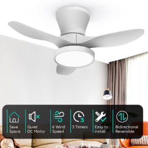 ocioc Quiet Ceiling Fan with LED Light DC motor 32 inch Large Air Volume Remote Control White for Kitchen Bedroom Dining room Patio