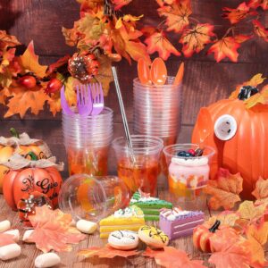 100 Pcs 12 oz Thanksgiving Disposable Cups Autumn Clear Plastic Cups Tumblers Disposable Wine Glasses Plastic Glasses Wedding Cups for Liquor Coffee Juice (Pumpkin)