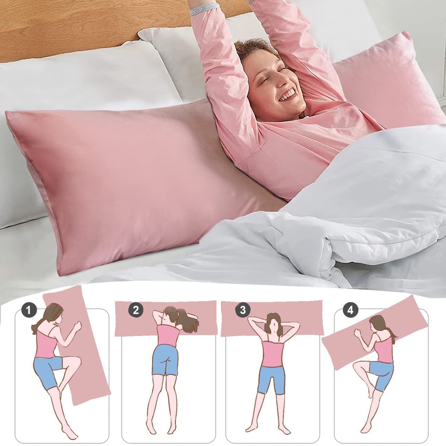 Bedream Full Body Pillow for Adults (Pink, 20 x 54 Inch), Long Pillow for Sleeping, Big Pillows for Bed, Cuddly Large Body Pillow with Velvet Cover