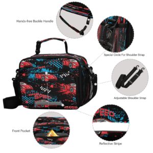 Dussdil Red Sport Speed Car Lunch Bags for Boys Kids Lunch Box Insulated Thermal Cooler Bag Reusable Organizer Tote Lunch Bag with Adjustable Shoulder Strap for Work Picnic Beach Sporting