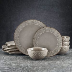 Pfaltzgraff Emma 12 Piece Dinnerware Set, Service For 4, Gray