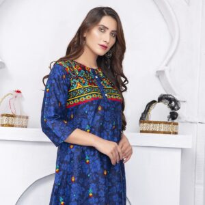 IshDeena Pakistani Kurtis for women Indian Style Cotton Tunics Womens Tops Printed Lawn (Small, Midnight Blue)