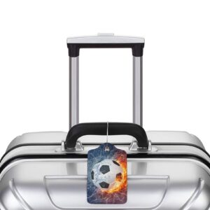 Soccer Ball Luggage Tags for Suitcases Travel, 2 Pieces Cool Sports Luggage Tags for Kids Teen Boys Girls Men Women, Leather Name ID Bag Label Luggage Identifiers for Baggage Backpack