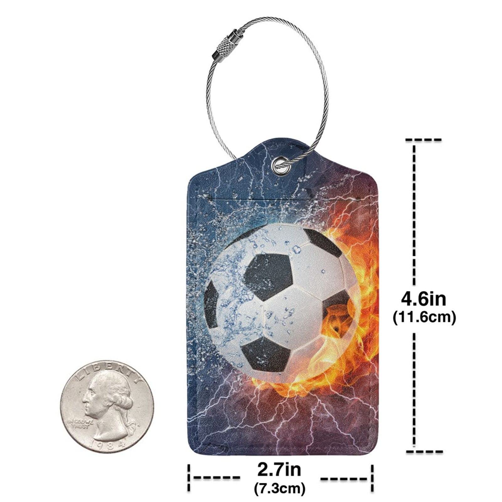 Soccer Ball Luggage Tags for Suitcases Travel, 2 Pieces Cool Sports Luggage Tags for Kids Teen Boys Girls Men Women, Leather Name ID Bag Label Luggage Identifiers for Baggage Backpack