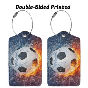 Soccer Ball Luggage Tags for Suitcases Travel, 2 Pieces Cool Sports Luggage Tags for Kids Teen Boys Girls Men Women, Leather Name ID Bag Label Luggage Identifiers for Baggage Backpack