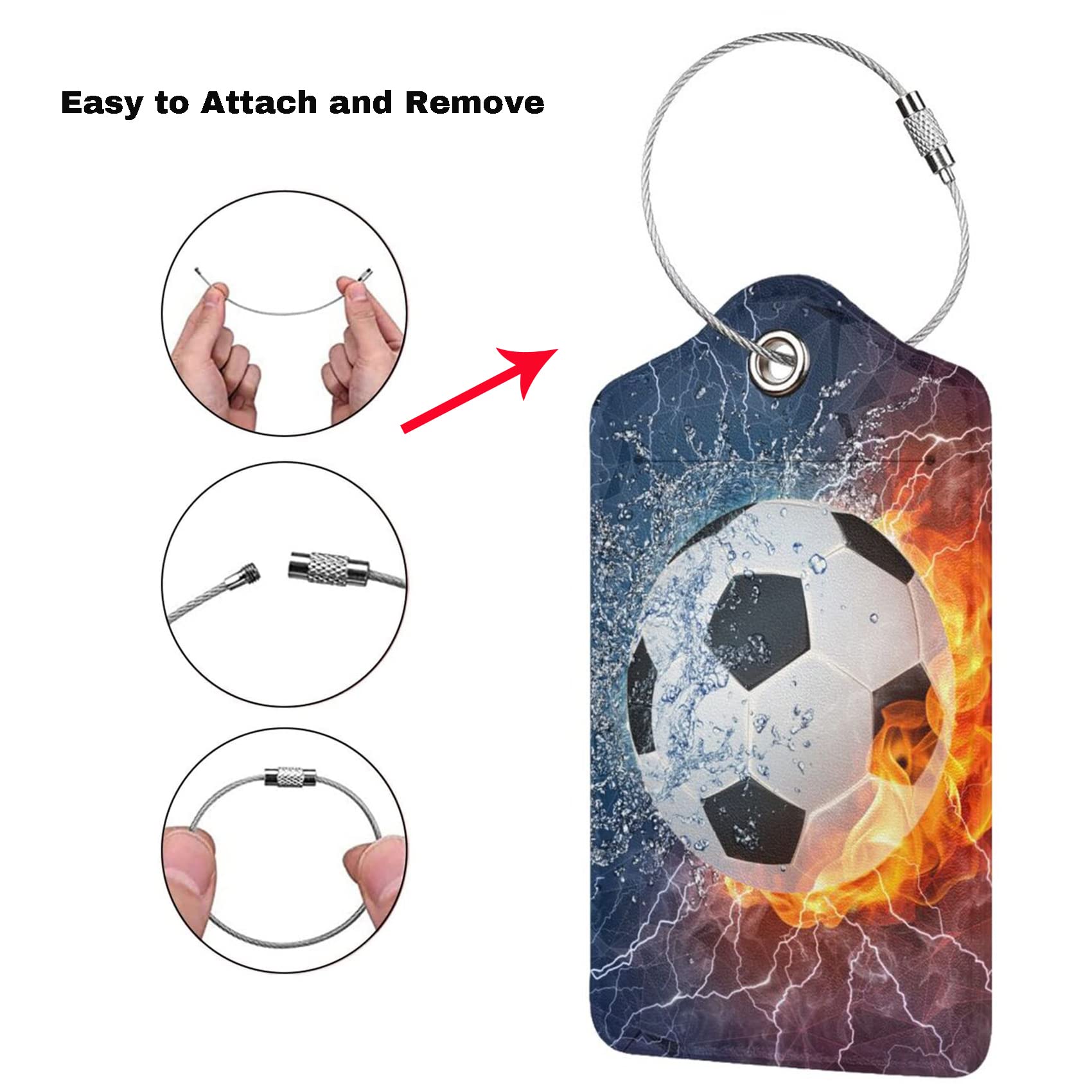 Soccer Ball Luggage Tags for Suitcases Travel, 2 Pieces Cool Sports Luggage Tags for Kids Teen Boys Girls Men Women, Leather Name ID Bag Label Luggage Identifiers for Baggage Backpack