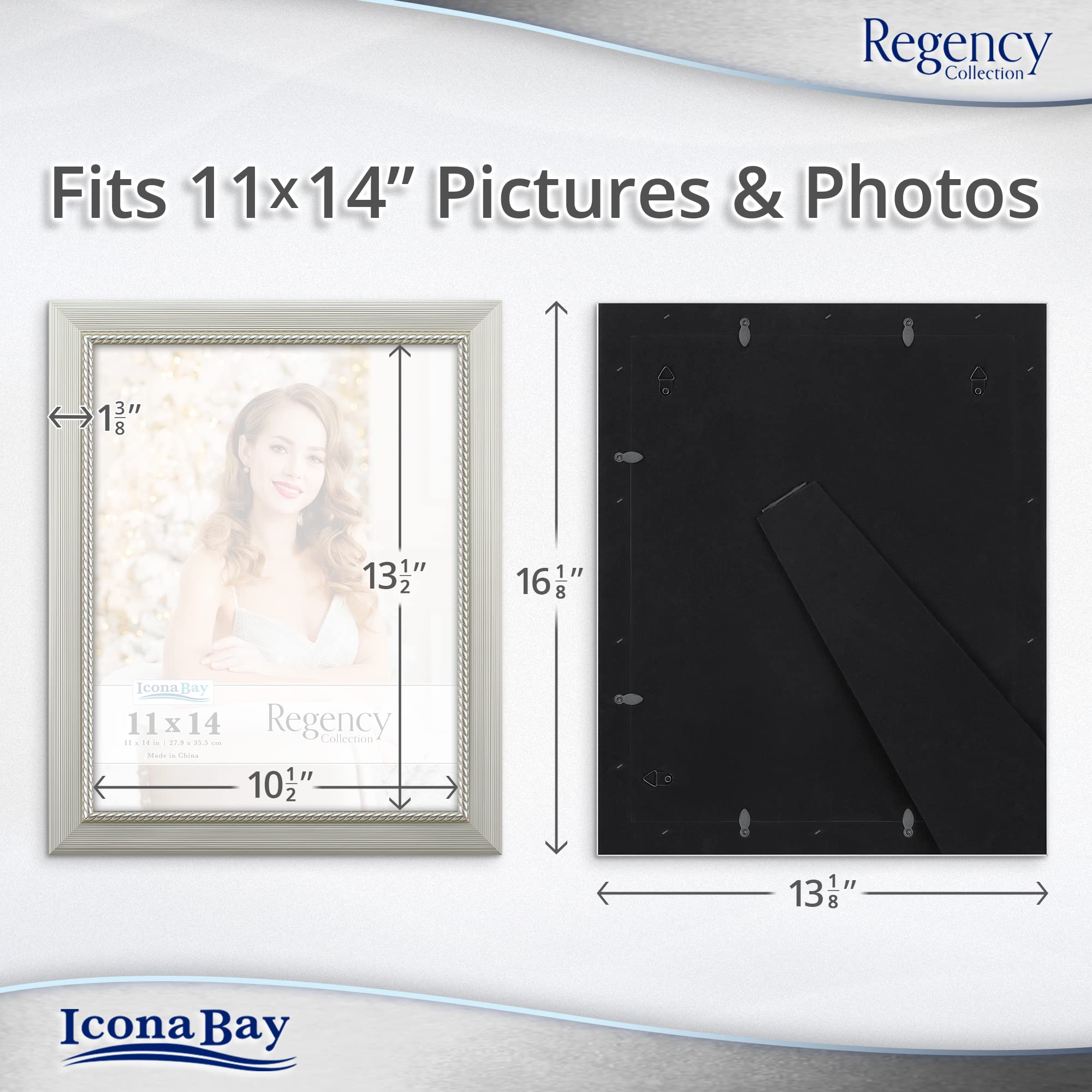 Icona Bay 11x14 Picture Frames (Silver, 3 Pack), French Baroque Style Photo Frames 11 x 14, Wall Mount or Table Top, Regency Collection