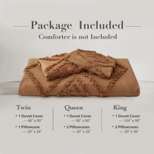 Oli Anderson Tufted Duvet Cover, Soft and Lightweight Duvet Covers Set for All Seasons, 3 Pieces Boho Embroidery Shabby Chic Bedding Set (Pumpkin Brown, Queen, 90"×90")