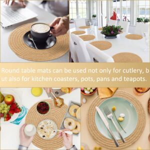 Amidaky Round Cotton Placemats Set of 4 Woven Place Mats 12 inch Washable Table Mats for Round Dining Table Jute