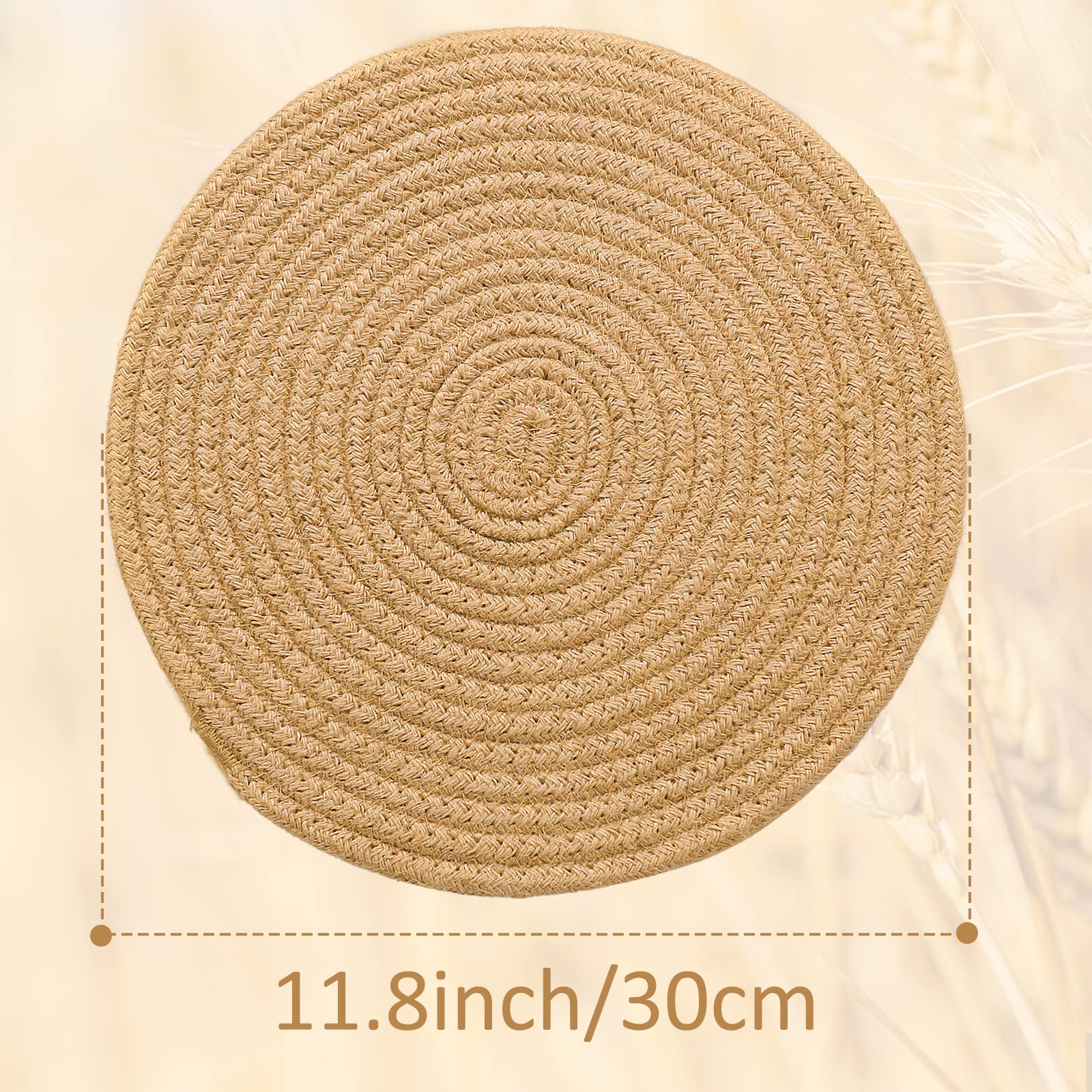 Amidaky Round Cotton Placemats Set of 4 Woven Place Mats 12 inch Washable Table Mats for Round Dining Table Jute