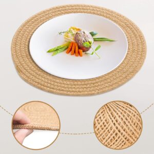 Amidaky Round Cotton Placemats Set of 4 Woven Place Mats 12 inch Washable Table Mats for Round Dining Table Jute