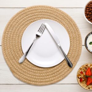 Amidaky Round Cotton Placemats Set of 4 Woven Place Mats 12 inch Washable Table Mats for Round Dining Table Jute