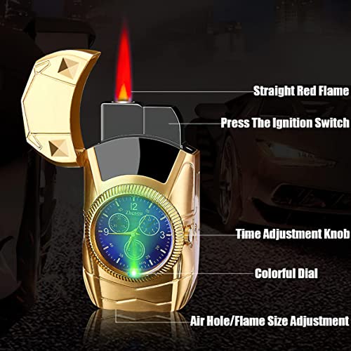 Zetilyn Torch Lighter, Car Shape Cool Novelty Lighter, Red Flame Refillable Butane Lighter Adjustable Flame with Clock Dial for Camping Grill Fireplace Candle Man Birthday Gifts (Fuel Not Included)