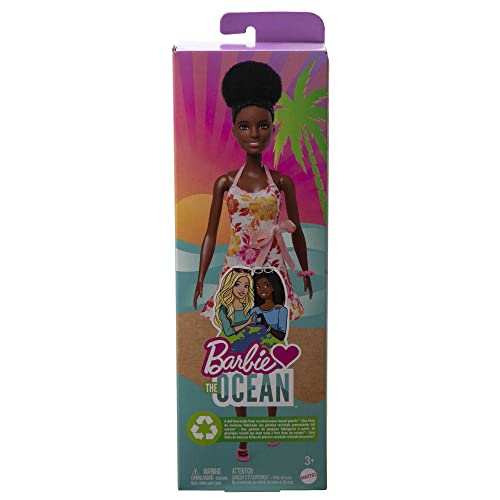 Barbie Loves the Ocean Doll with Natural Black Hair, Pineapple Dress & Accessories, Doll & Clothes Made from Recycled Plastics