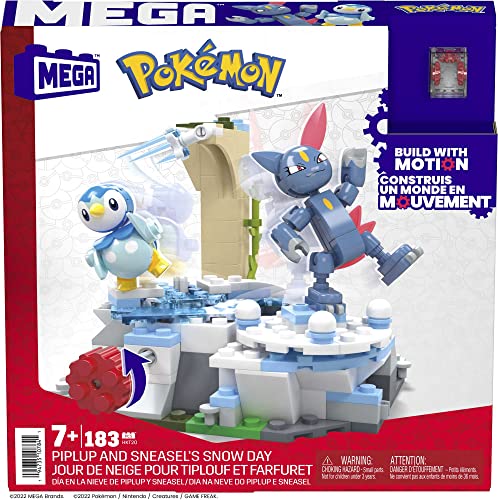 MEGA Pokémon Building Toys Set, Piplup and Sneasel’s Snow Day with 183 Pieces, 2 Poseable Characters and Motion, for Kids